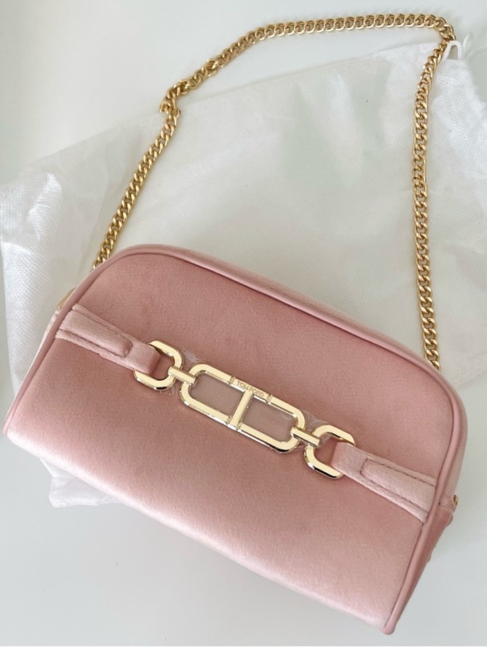 Tom Ford Blush Pink Mini Shoulder Bag with Gold Chain